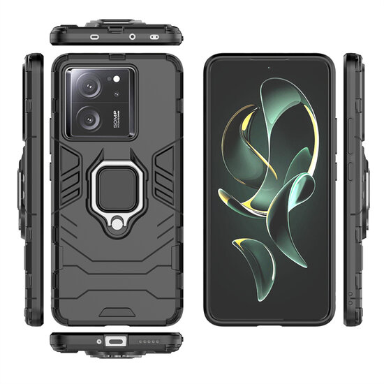 Xiaomi 13T / 13T Pro Hoesje - MobyDefend Dubbelgelaagde Pantsercase Met Standaard - Zwart