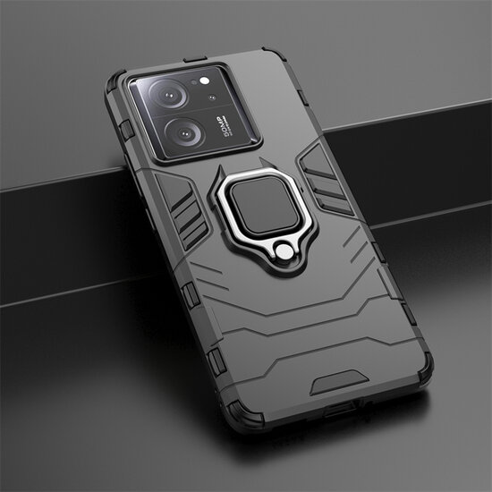 Xiaomi 13T / 13T Pro Hoesje - MobyDefend Dubbelgelaagde Pantsercase Met Standaard - Zwart