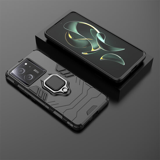 Xiaomi 13T / 13T Pro Hoesje - MobyDefend Dubbelgelaagde Pantsercase Met Standaard - Zwart
