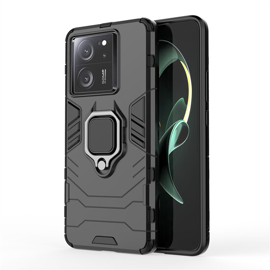Xiaomi 13T / 13T Pro Hoesje - MobyDefend Dubbelgelaagde Pantsercase Met Standaard - Zwart