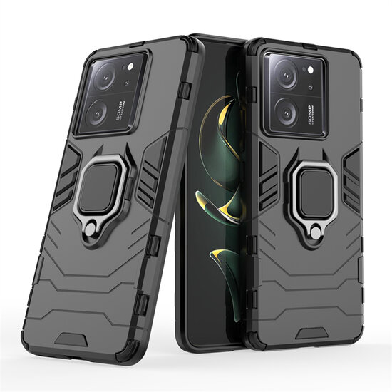 Xiaomi 13T / 13T Pro Hoesje - MobyDefend Dubbelgelaagde Pantsercase Met Standaard - Zwart