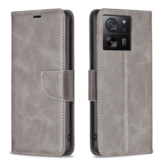 Xiaomi 13T / 13T Pro Hoesje - MobyDefend Wallet Book Case Met Koord - Grijs