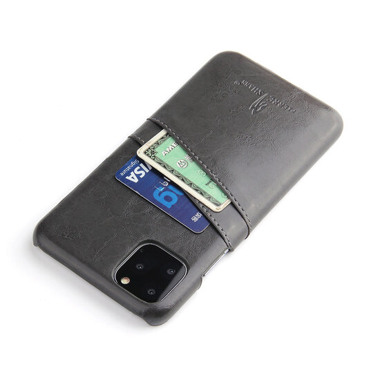 iPhone 11 Hoesje - MobyDefend Lederen Backcover Met Vakjes Voor Pasjes - Zwart