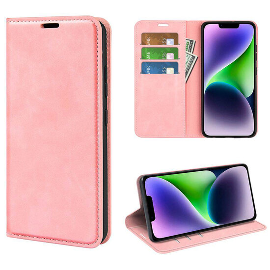iPhone 15 Hoesje - Luxe Wallet Bookcase (Magnetische Sluiting) - Roze