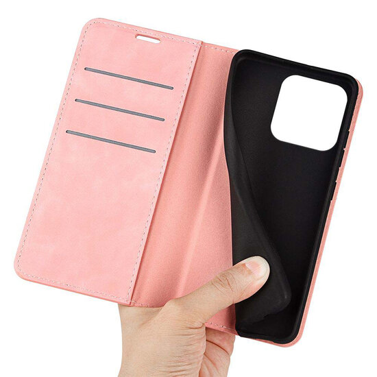 iPhone 15 Hoesje - Luxe Wallet Bookcase (Magnetische Sluiting) - Roze
