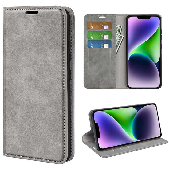 iPhone 15 Hoesje - Luxe Wallet Bookcase (Magnetische Sluiting) - Grijs