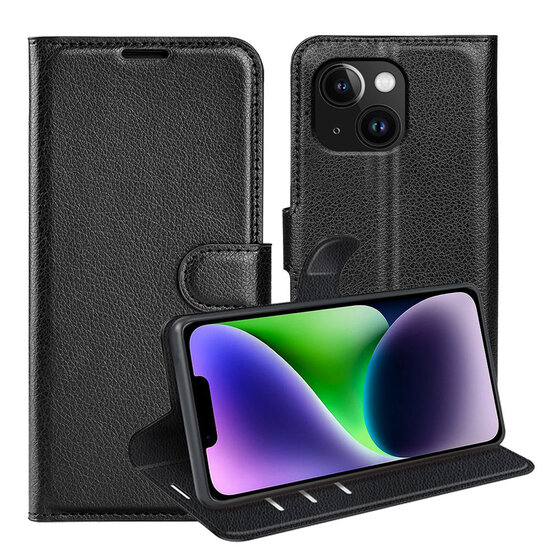 iPhone 15 Hoesje - MobyDefend Kunstleren Wallet Book Case (Sluiting Voorkant) - Zwart