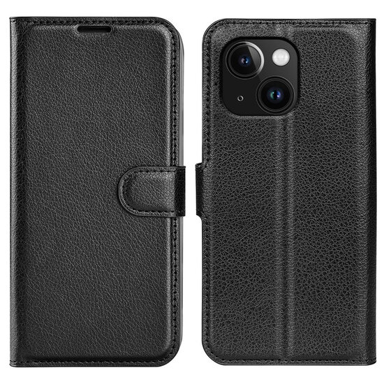 iPhone 15 Hoesje - MobyDefend Kunstleren Wallet Book Case (Sluiting Voorkant) - Zwart