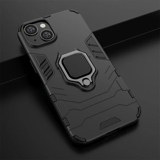 iPhone 15 Hoesje - MobyDefend Dubbelgelaagde Pantsercase Met Standaard - Rood