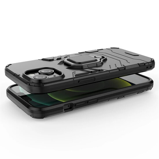 iPhone 15 Hoesje - MobyDefend Dubbelgelaagde Pantsercase Met Standaard - Rood