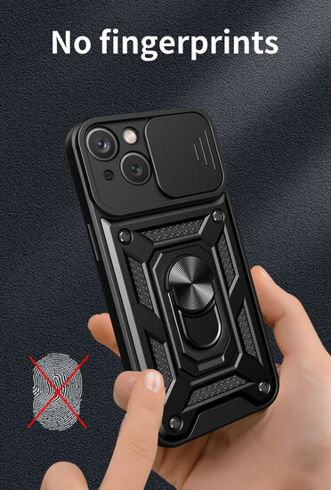 iPhone 15 Hoesje - MobyDefend Pantsercase Met Draaibare Ring - Rood