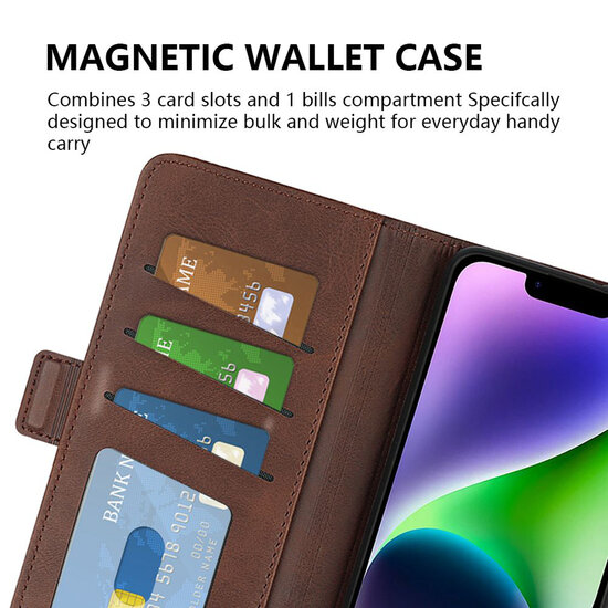 iPhone 15 Hoesje - MobyDefend Luxe Wallet Book Case (Sluiting Zijkant) - Bruin