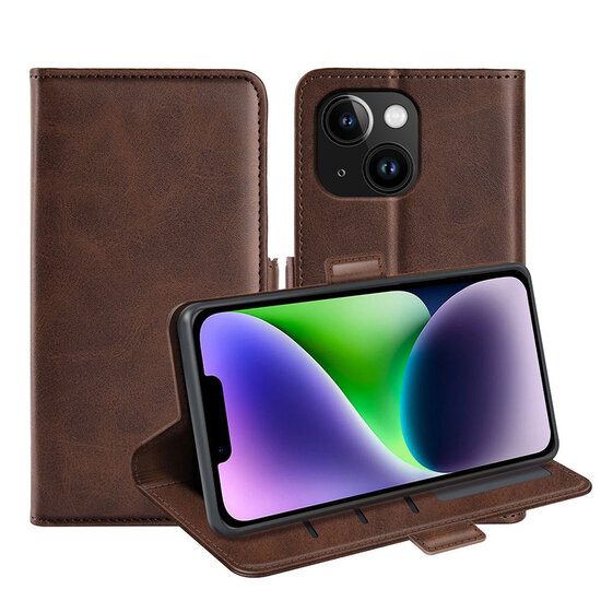 iPhone 15 Hoesje - MobyDefend Luxe Wallet Book Case (Sluiting Zijkant) - Bruin