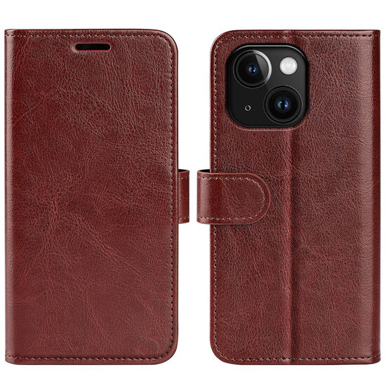 iPhone 15 Hoesje - MobyDefend Wallet Book Case (Sluiting Achterkant) - Bruin
