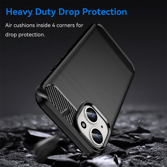 iPhone 15 Hoesje - MobyDefend TPU Backcover - Geborstelde Metaal &amp; Carbon-Look - Rood