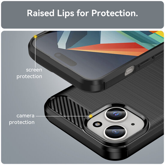 iPhone 15 Hoesje - MobyDefend TPU Backcover - Geborstelde Metaal &amp; Carbon-Look - Rood
