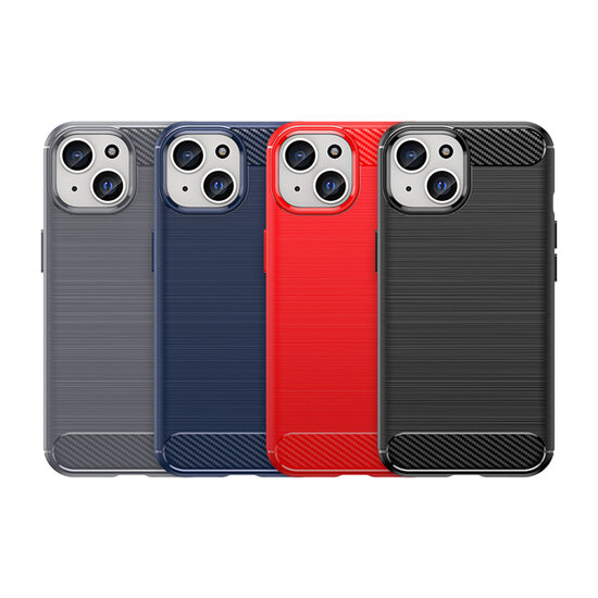iPhone 15 Hoesje - MobyDefend TPU Backcover - Geborstelde Metaal &amp; Carbon-Look - Rood