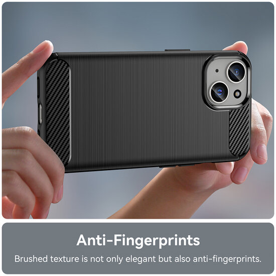 iPhone 15 Hoesje - MobyDefend TPU Backcover - Geborstelde Metaal &amp; Carbon-Look - Rood