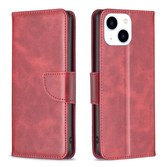 iPhone 15 Hoesje - MobyDefend Wallet Book Case Met Koord - Rood