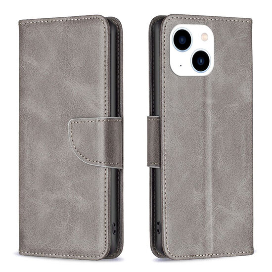 iPhone 15 Hoesje - MobyDefend Wallet Book Case Met Koord - Grijs