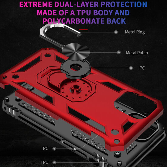 iPhone 12 / 12 Pro Hoesje - MobyDefend Pantsercase Met Draaibare Ring - Roze