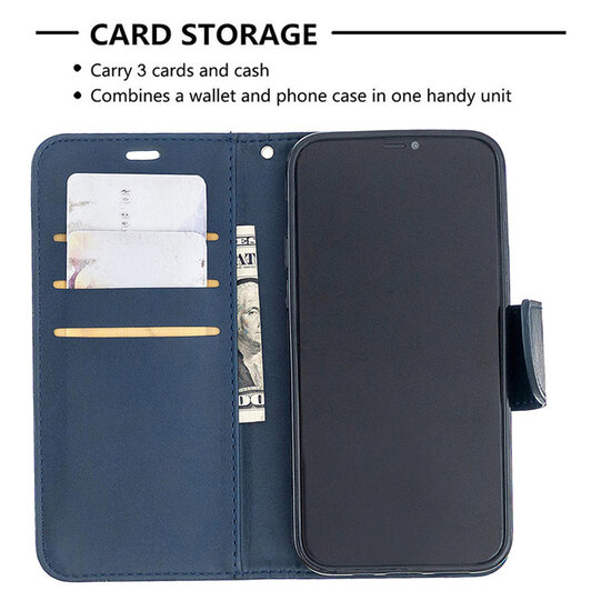 iPhone 12 / iPhone 12 Pro Hoesje - MobyDefend Wallet Book Case Met Koord - Blauw