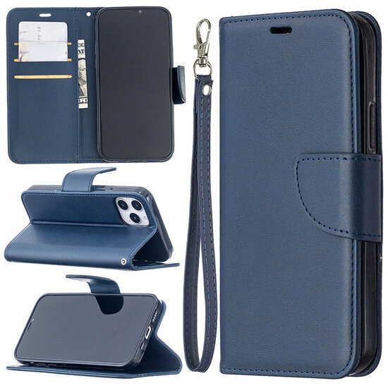 iPhone 12 / iPhone 12 Pro Hoesje - MobyDefend Wallet Book Case Met Koord - Blauw