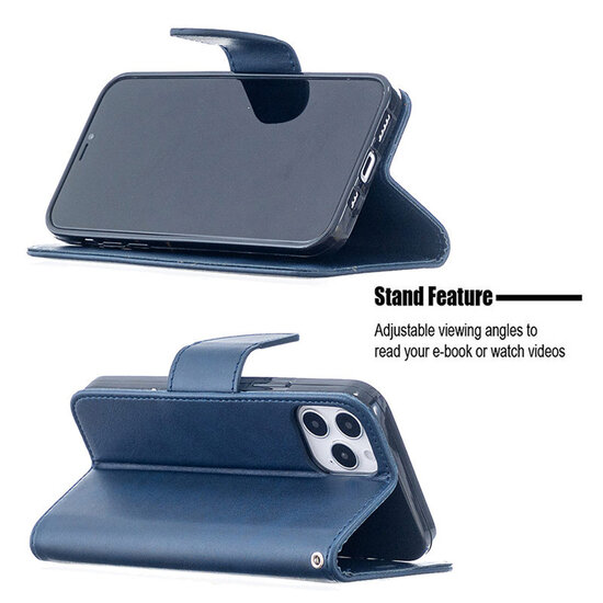 iPhone 12 / iPhone 12 Pro Hoesje - MobyDefend Wallet Book Case Met Koord - Blauw