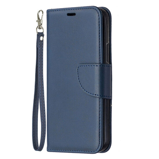 iPhone 12 / iPhone 12 Pro Hoesje - MobyDefend Wallet Book Case Met Koord - Blauw