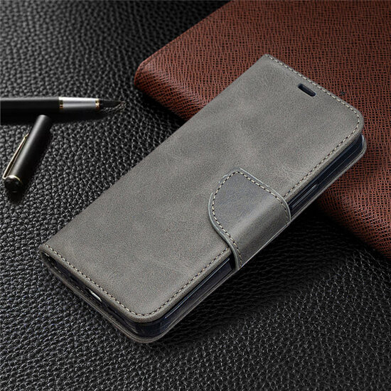 iPhone 12 / iPhone 12 Pro Hoesje - MobyDefend Wallet Book Case Met Koord - Grijs