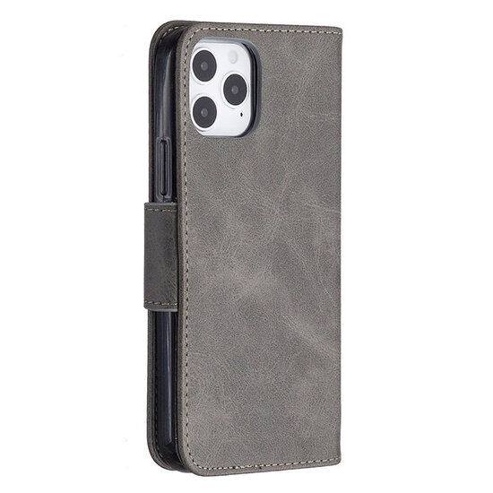 iPhone 12 / iPhone 12 Pro Hoesje - MobyDefend Wallet Book Case Met Koord - Grijs
