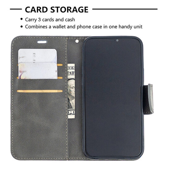 iPhone 12 / iPhone 12 Pro Hoesje - MobyDefend Wallet Book Case Met Koord - Grijs