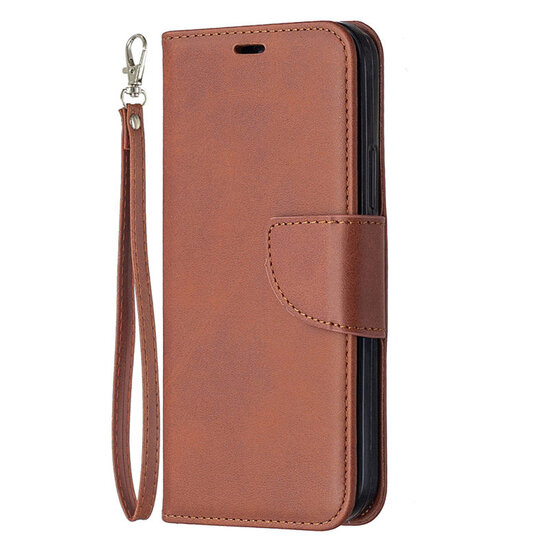 iPhone 12 / iPhone 12 Pro Hoesje - MobyDefend Wallet Book Case Met Koord - Bruin