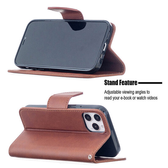 iPhone 12 / iPhone 12 Pro Hoesje - MobyDefend Wallet Book Case Met Koord - Bruin