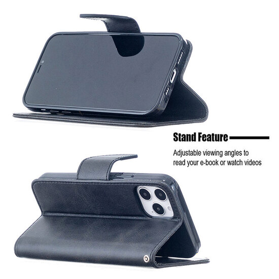 iPhone 12 / iPhone 12 Pro Hoesje - MobyDefend Wallet Book Case Met Koord - Zwart