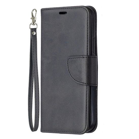 iPhone 12 / iPhone 12 Pro Hoesje - MobyDefend Wallet Book Case Met Koord - Zwart