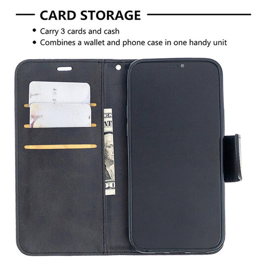 iPhone 12 / iPhone 12 Pro Hoesje - MobyDefend Wallet Book Case Met Koord - Zwart