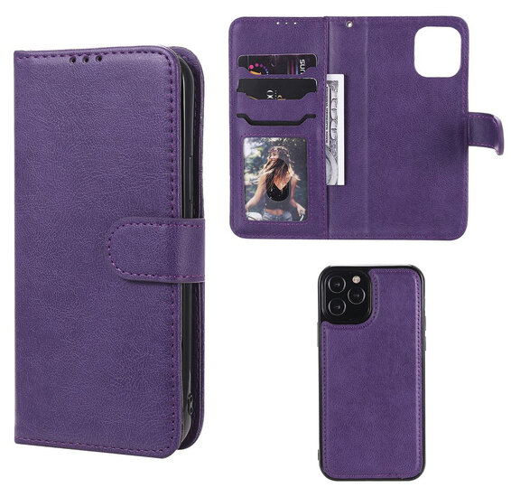 iPhone 12 / iPhone 12 Pro Hoesje - MobyDefend Luxe 2-in-1 Wallet Book Case Met Uitneembare Backcover - Paars