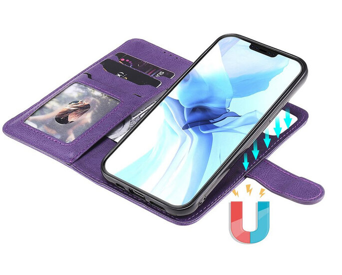 iPhone 12 / iPhone 12 Pro Hoesje - MobyDefend Luxe 2-in-1 Wallet Book Case Met Uitneembare Backcover - Paars