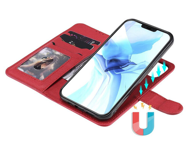iPhone 12 / iPhone 12 Pro Hoesje - MobyDefend Luxe 2-in-1 Wallet Book Case Met Uitneembare Backcover - Rood