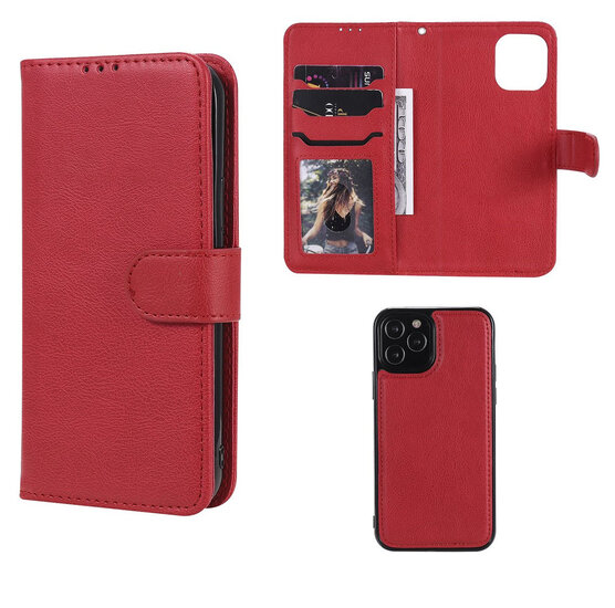 iPhone 12 / iPhone 12 Pro Hoesje - MobyDefend Luxe 2-in-1 Wallet Book Case Met Uitneembare Backcover - Rood