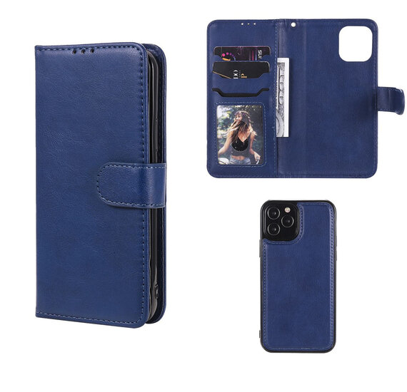 iPhone 12 / iPhone 12 Pro Hoesje - MobyDefend Luxe 2-in-1 Wallet Book Case Met Uitneembare Backcover - Blauw