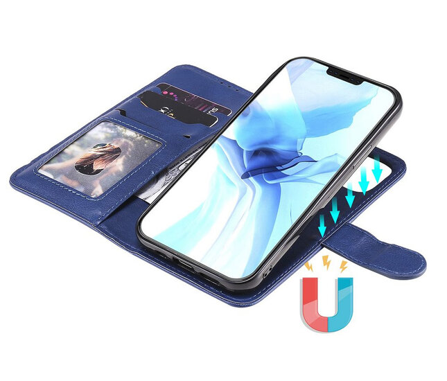 iPhone 12 / iPhone 12 Pro Hoesje - MobyDefend Luxe 2-in-1 Wallet Book Case Met Uitneembare Backcover - Blauw