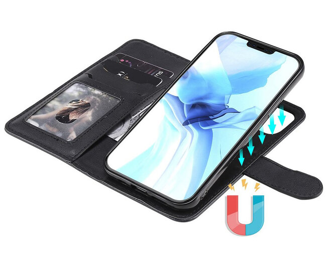 iPhone 12 / iPhone 12 Pro Hoesje - MobyDefend Luxe 2-in-1 Wallet Book Case Met Uitneembare Backcover - Zwart