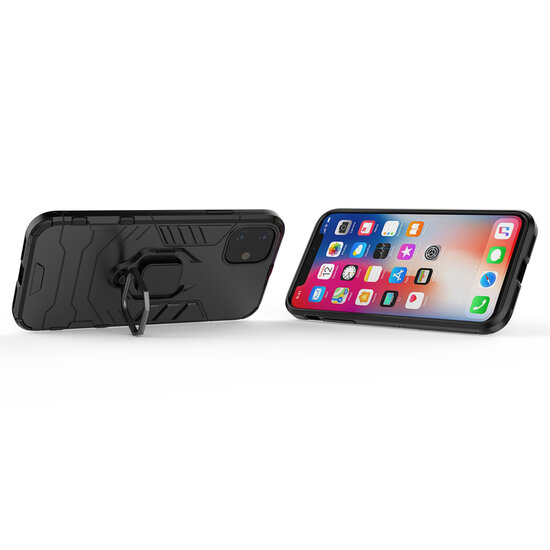 Apple iPhone 12 / iPhone 12 Pro Hoesje - MobyDefend Dubbelgelaagde Pantsercase Met Standaard - Zwart