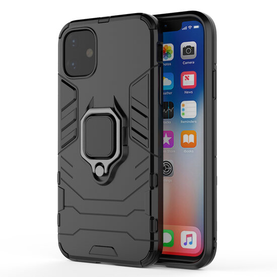 Apple iPhone 12 / iPhone 12 Pro Hoesje - MobyDefend Dubbelgelaagde Pantsercase Met Standaard - Zwart