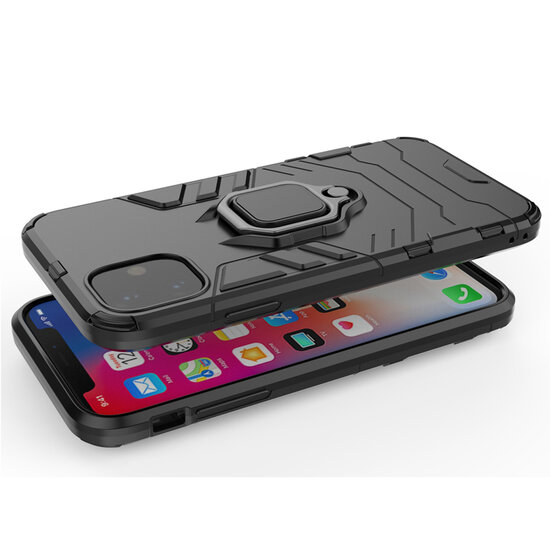 Apple iPhone 12 / iPhone 12 Pro Hoesje - MobyDefend Dubbelgelaagde Pantsercase Met Standaard - Zwart