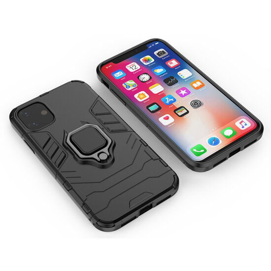 Apple iPhone 12 / iPhone 12 Pro Hoesje - MobyDefend Dubbelgelaagde Pantsercase Met Standaard - Zwart