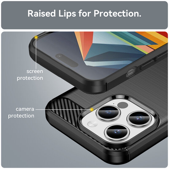 iPhone 15 Pro Hoesje - MobyDefend TPU Backcover - Geborstelde Metaal &amp; Carbon-Look - Blauw