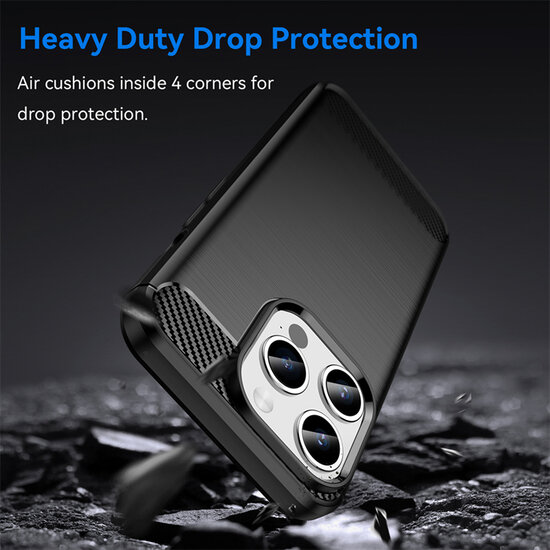 iPhone 15 Pro Hoesje - MobyDefend TPU Backcover - Geborstelde Metaal &amp; Carbon-Look - Blauw